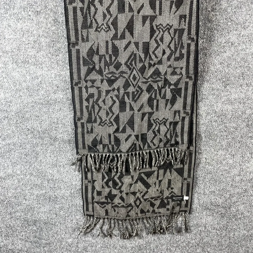 VTG Saks Fifth Avenue Scarf Unisex One Size Black Geometric Abstract Wool Italy
